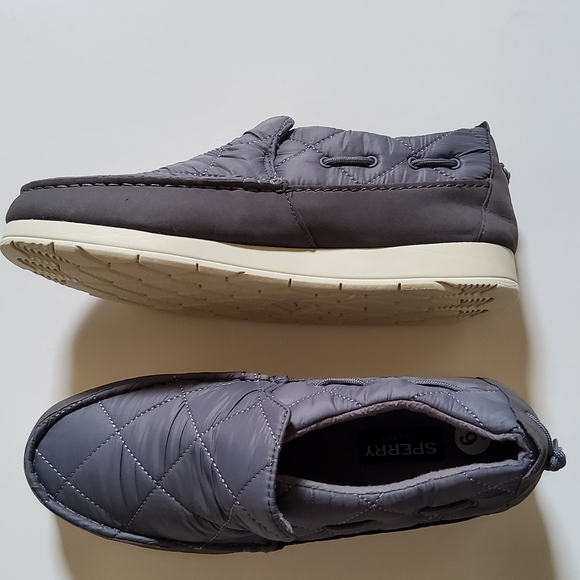 Sperry Moc Sider Quilt Nylon Slip On Shoe Grey Microfleece Cozy